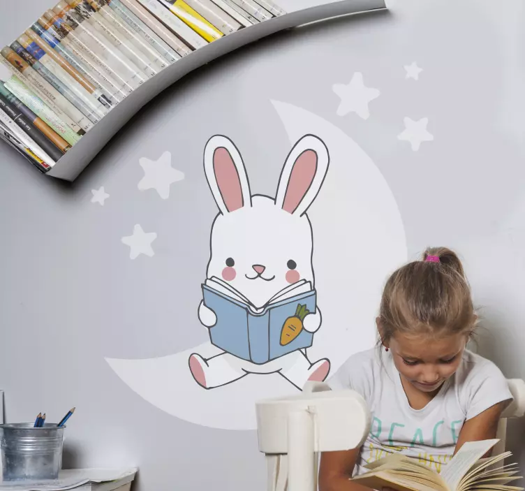 Playful reading bunny wall sticker for kids - TenStickers