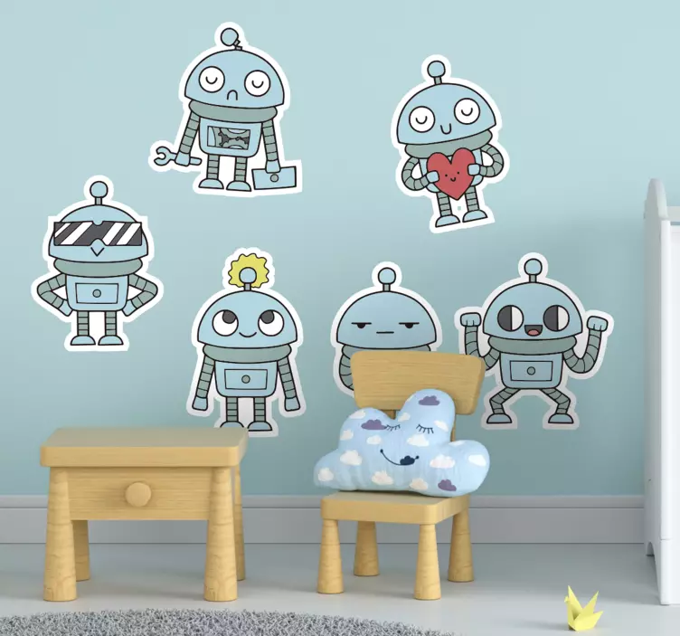 Playful Robot Characters wall sticker for kids - TenStickers