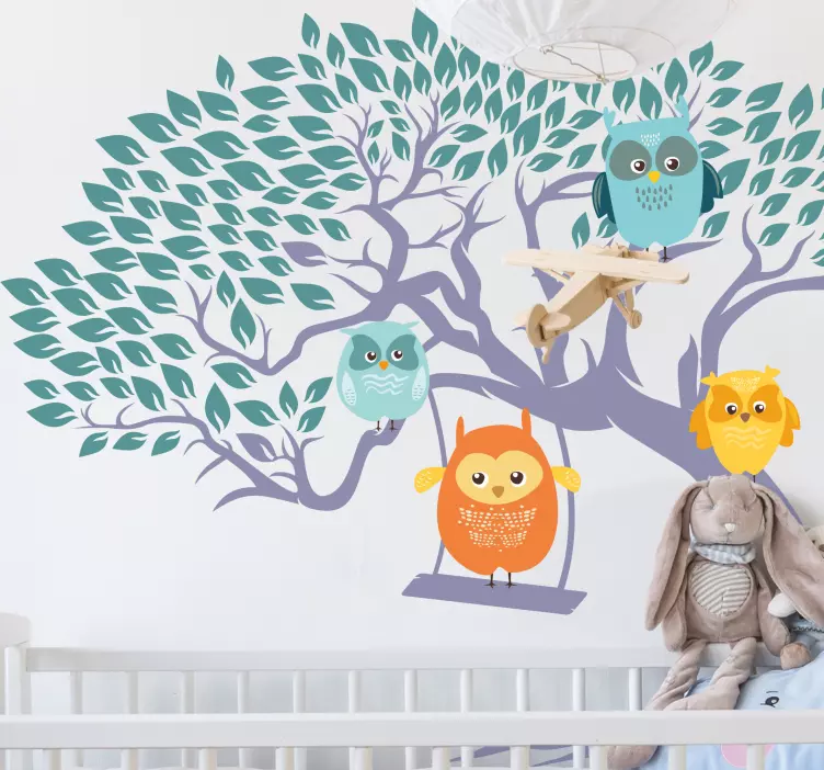 Owls on tree playing nursery wall sticker - TenStickers