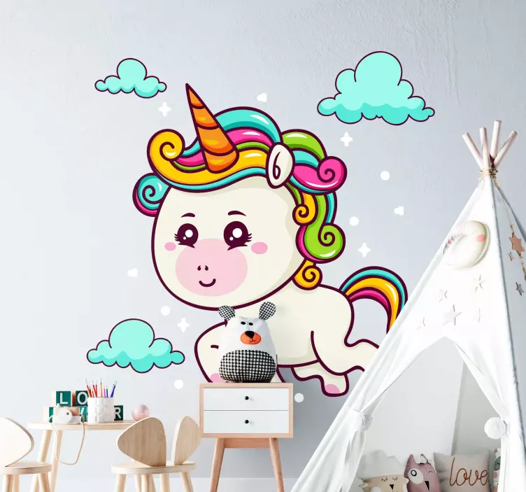 Playful Unicorn Clouds wall sticker for kids - TenStickers