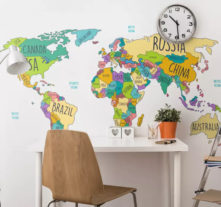 Political world map wall sticker - TenStickers