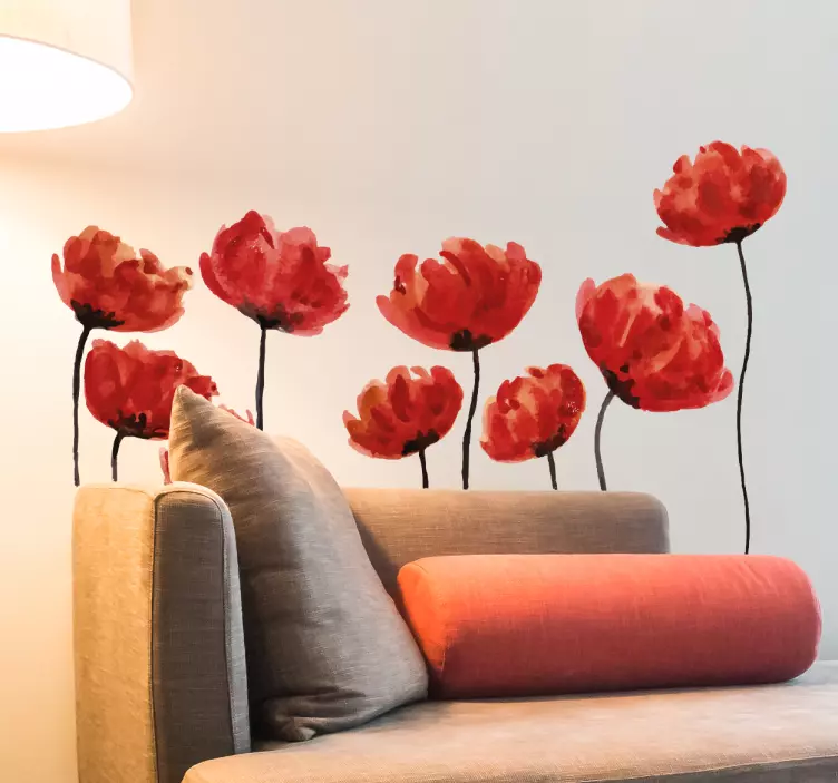 Poppies flower living room wall sticker - TenStickers