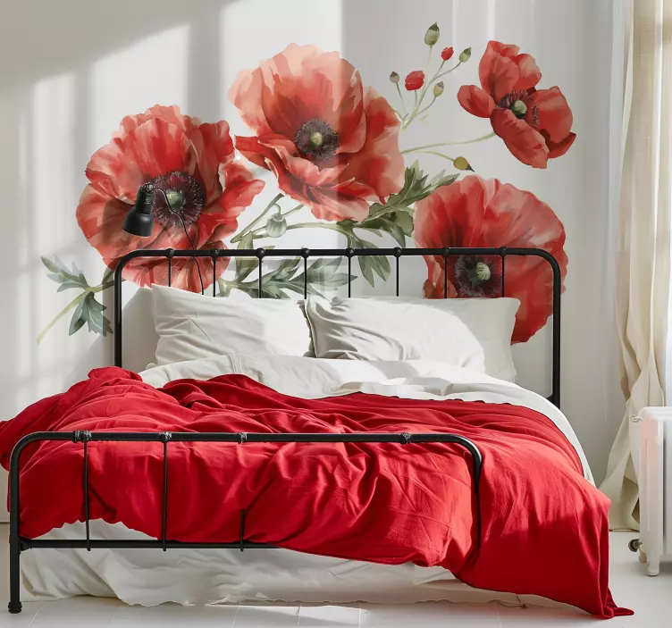 Poppy flowers bedroom wall sticker - TenStickers