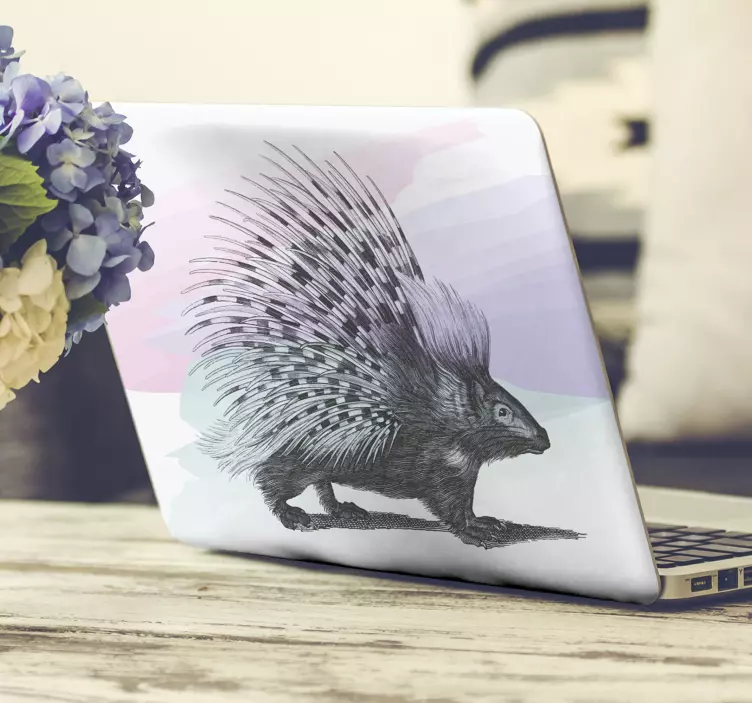 Porcupine Animal Illustration laptop sticker - TenStickers