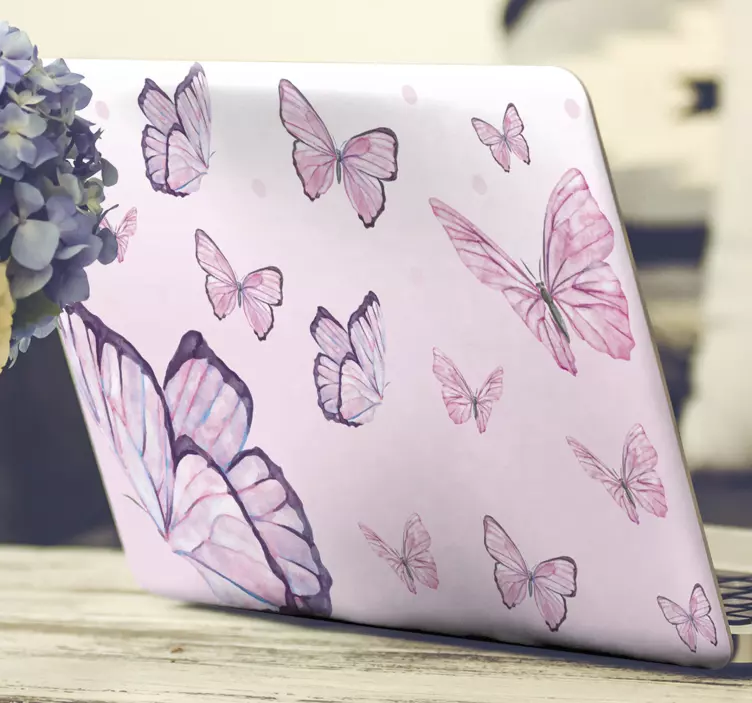 Purple butterflies laptop sticker - TenStickers