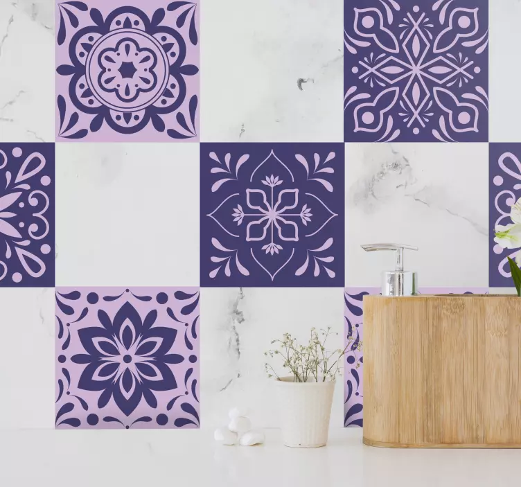 Purple floral bathroom tile sticker - TenStickers