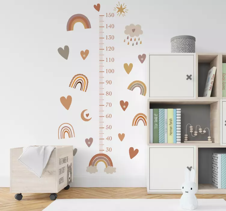 Rainbows and hearts height chart wall sticker - TenStickers