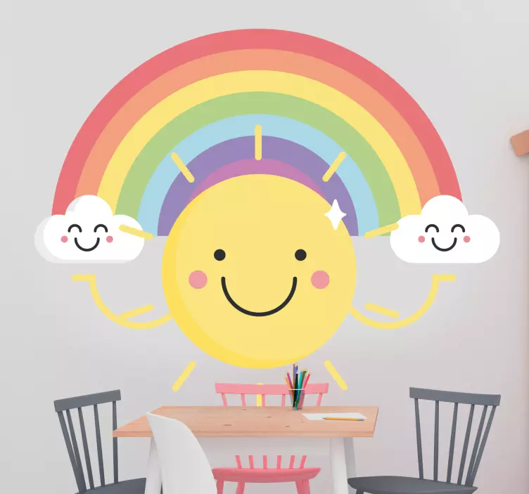 Rainbow wall sticker with sun and clouds - TenStickers