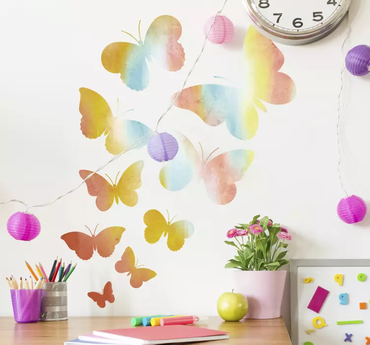 Set of rainbow gradient butterfly wall sticker - TenStickers