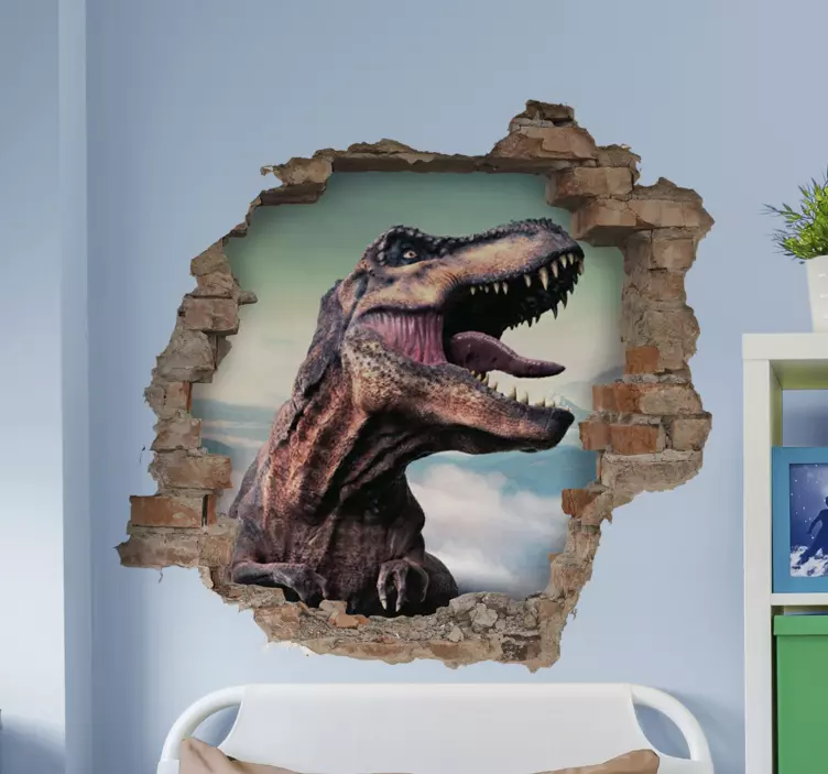 Realistic dino breaking through dinosaur wall sticker - TenStickers