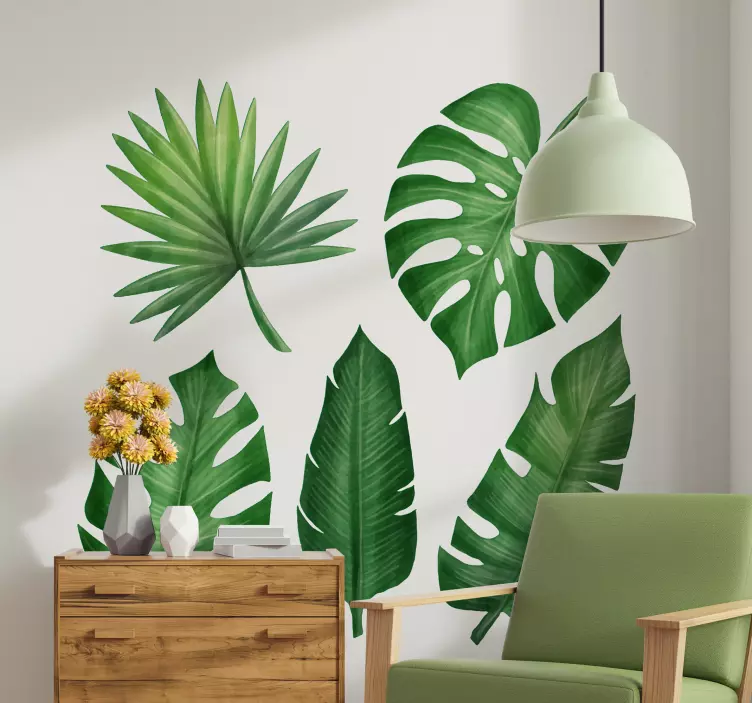 Realistic tropical leaf living room plant wall sticker - TenStickers