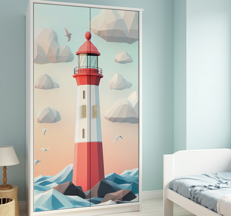 red and white lighthouse furniture sticker - TenStickers