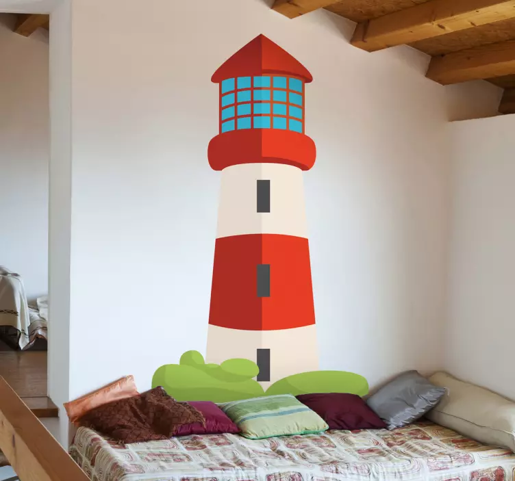 Red and White Lighthouse Kids Sticker - TenStickers