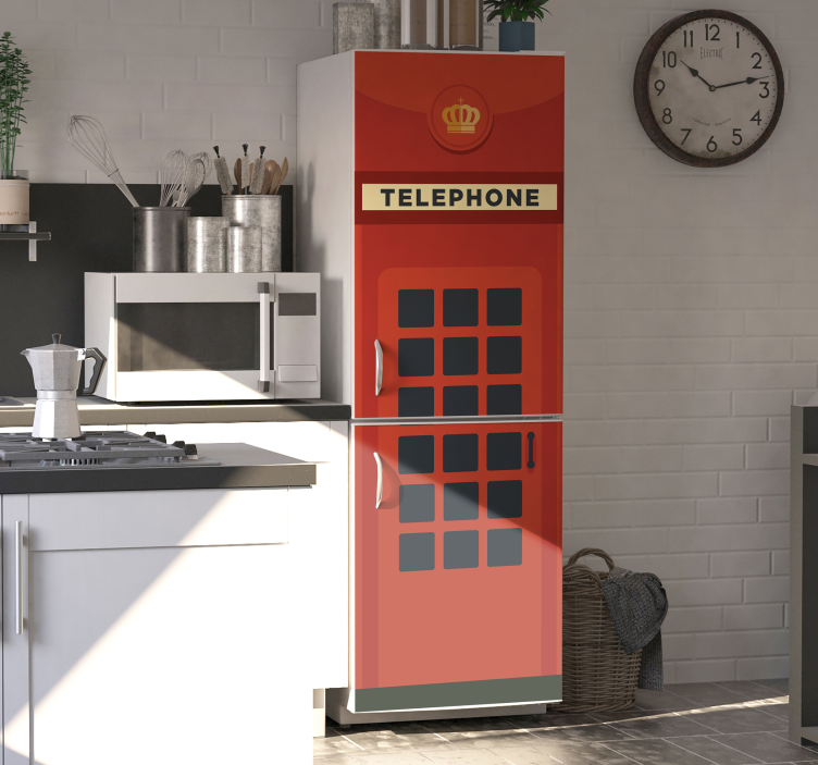 Red UK Telephone Box fridge vinyl wrap - TenStickers
