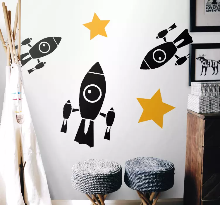 Rocket stars composition space wall sticker - TenStickers
