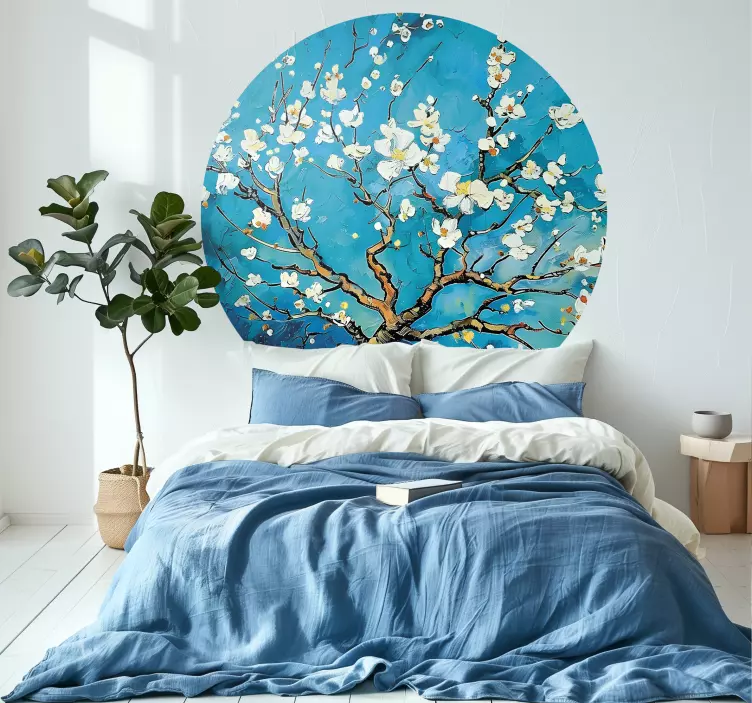 Round blue flowers design bedroom wall decal - TenStickers
