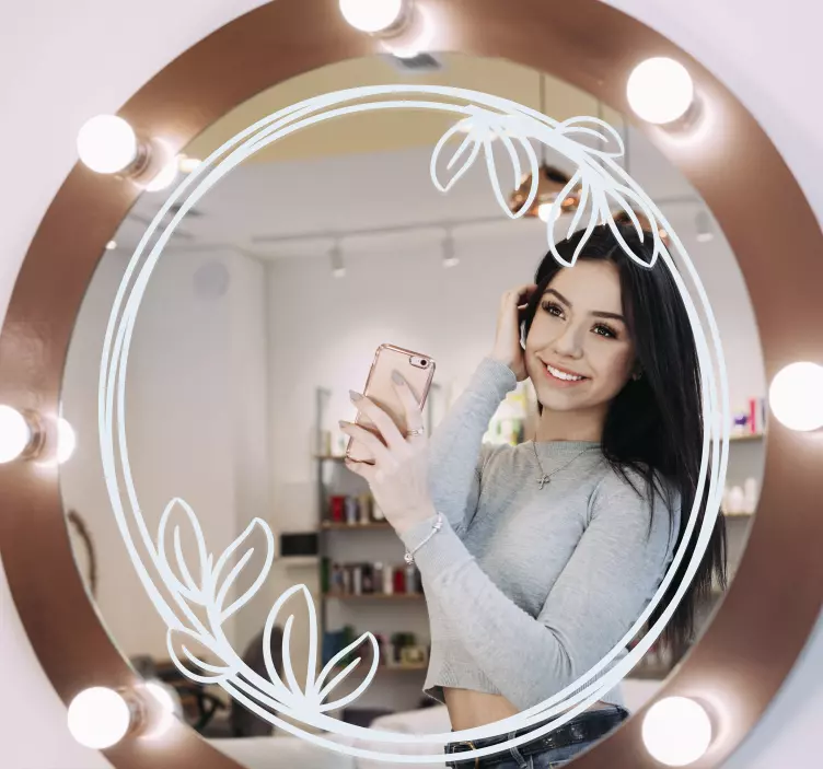 Round floral frame mirror sticker - TenStickers