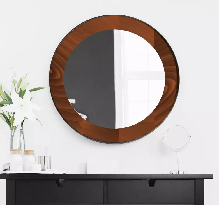 Round wooden frame mirror sticker - TenStickers