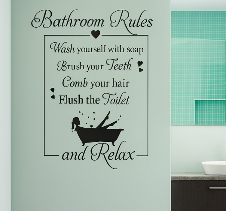Rules and woman in bathtub bathroom wall sticker - TenStickers