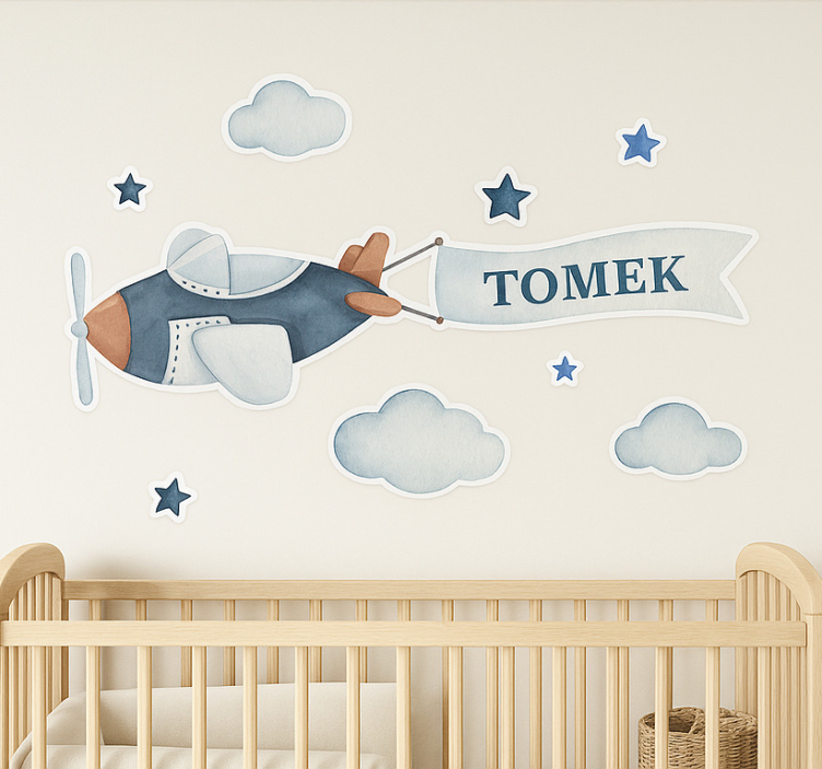 Samolot i imię dziecka wall sticker for kids - TenStickers