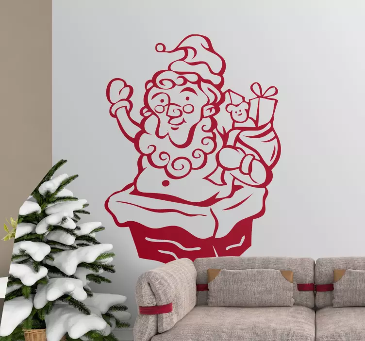 Santa Chimney Surprise Christmas Sticker - TenStickers