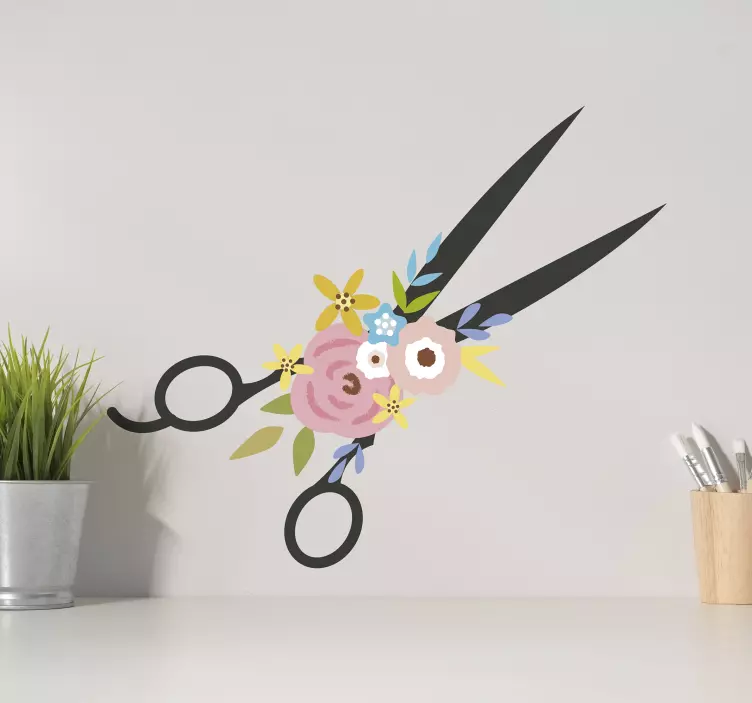 Scissors and flowers wall sticker - TenStickers