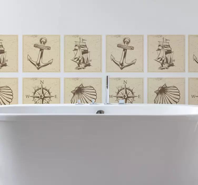 Sea objects bathroom tile sticker - TenStickers