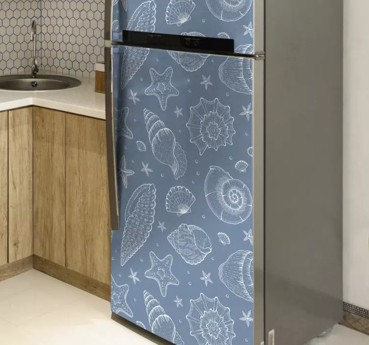 Blue seashell pattern Fridge vinyl wrap - TenStickers