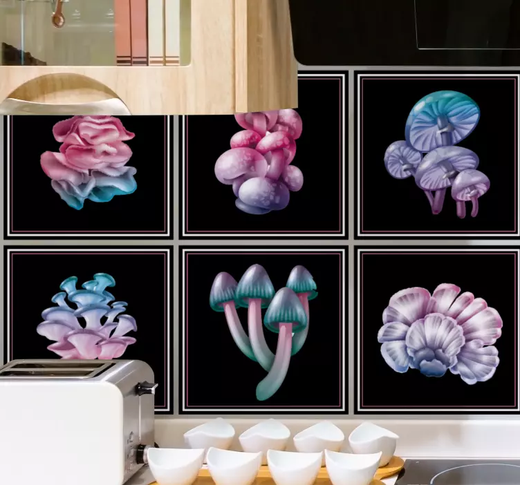 Set of magic mushrooms kitchen tile sticker - TenStickers