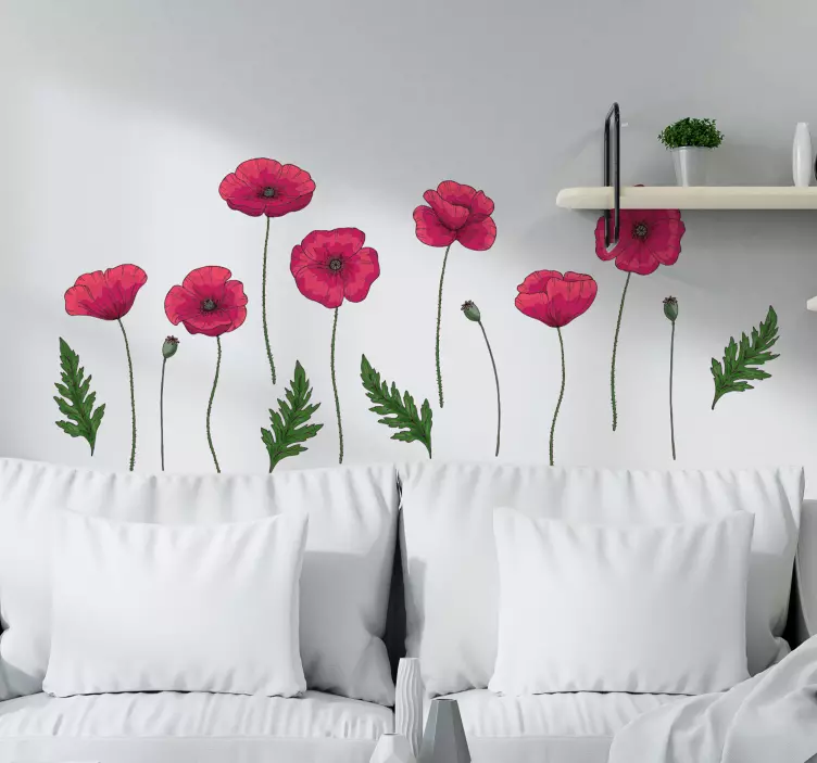 Set of poppies flower living room wall sticker - TenStickers