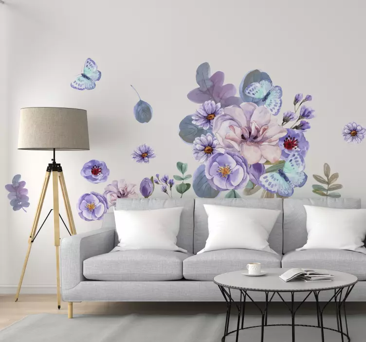 Set of watercolor flowers living room wall sticker - TenStickers
