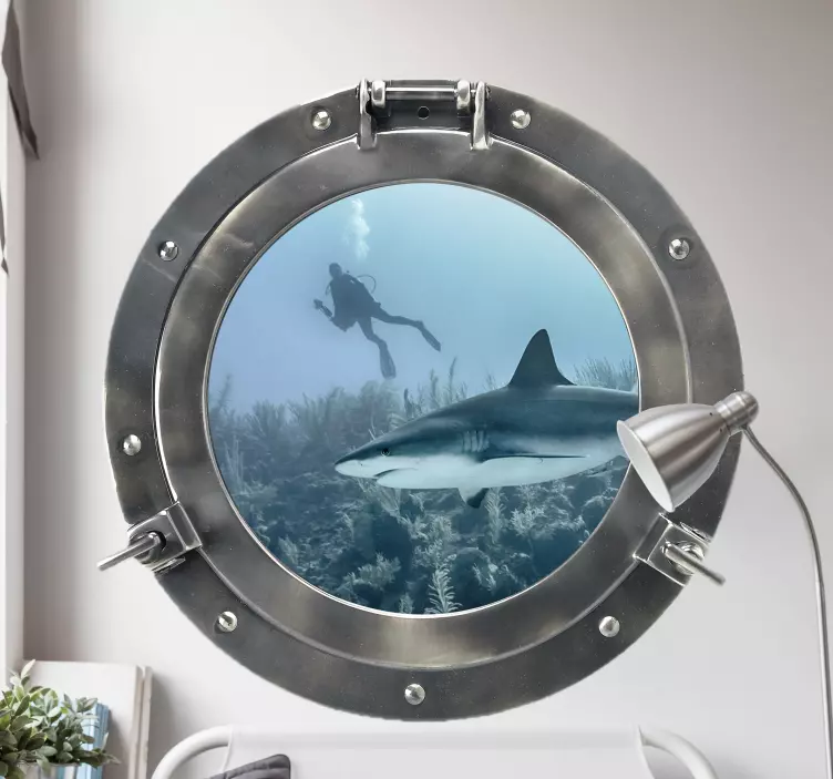 Shark through the window animal wall sticker - TenStickers