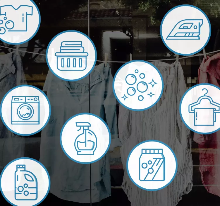Shop window sticker laundry essentials icons - TenStickers