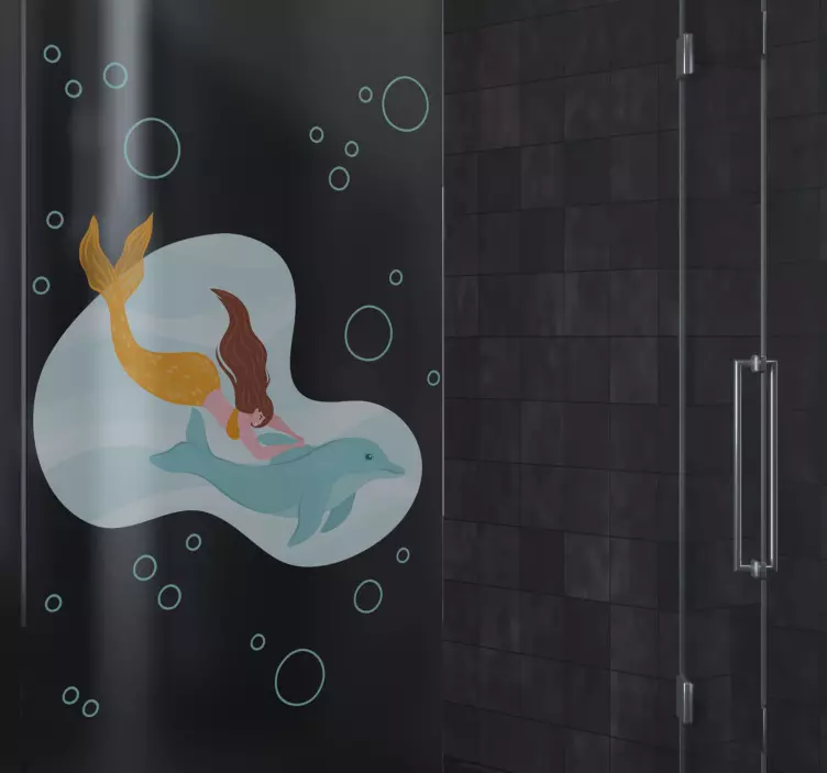 Shower screen sticker mermaid dolphin adventure - TenStickers