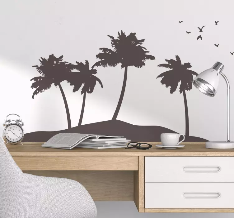 Silhouette Palm Tree Island Wall Sticker - TenStickers