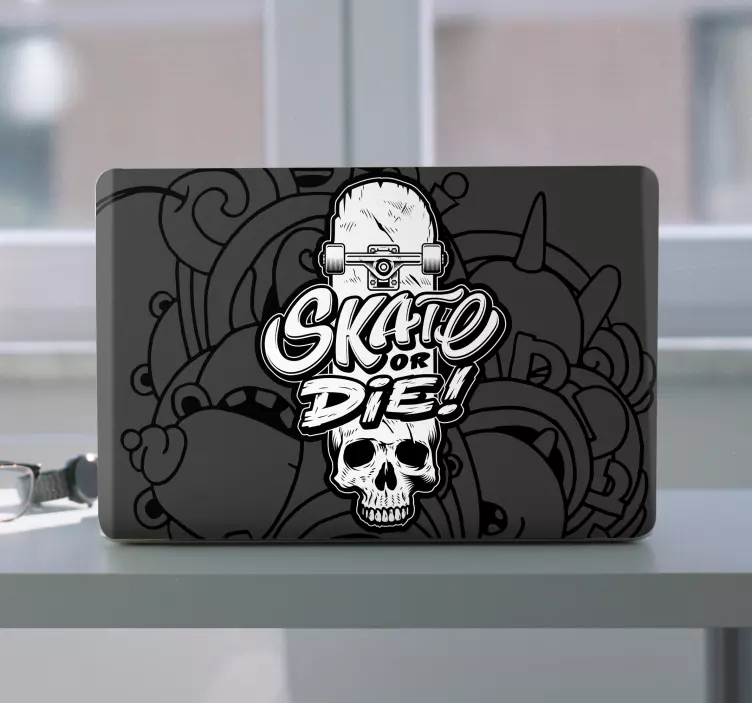 Skateboard Skull Illustration laptop skin - TenStickers