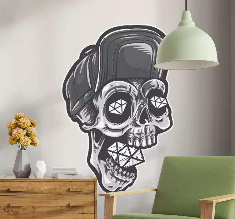 Skull Cap Illustration vintage wall sticker - TenStickers