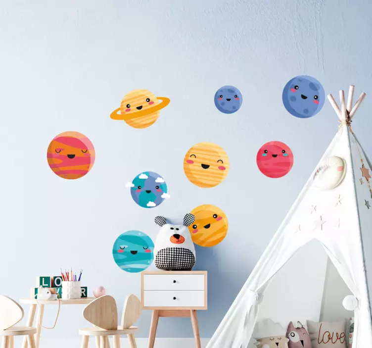 Space wall sticker happy planet characters - TenStickers