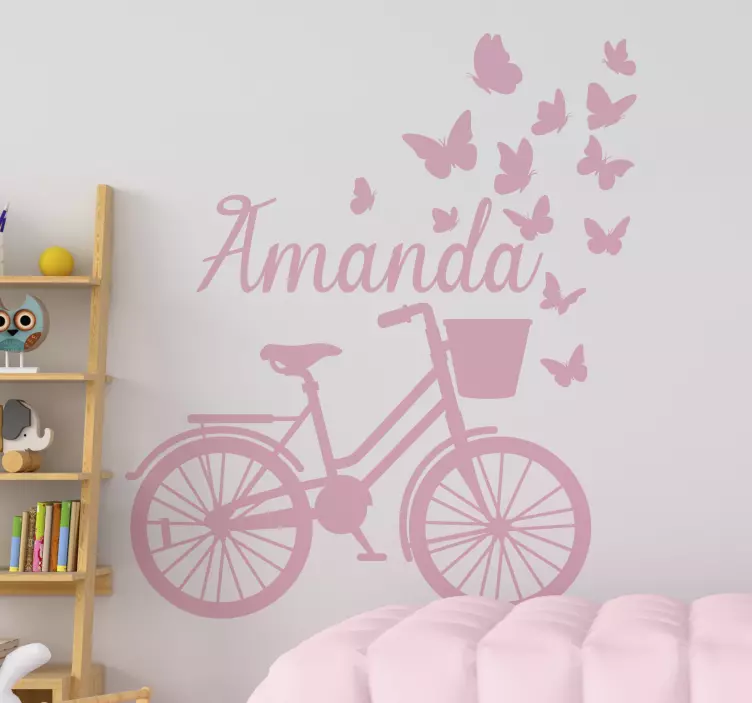 Spring bicycle with name butterfly sticker - TenStickers