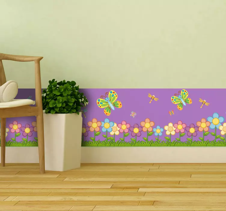 Spring flowers skirting border butterfly wall sticker - TenStickers