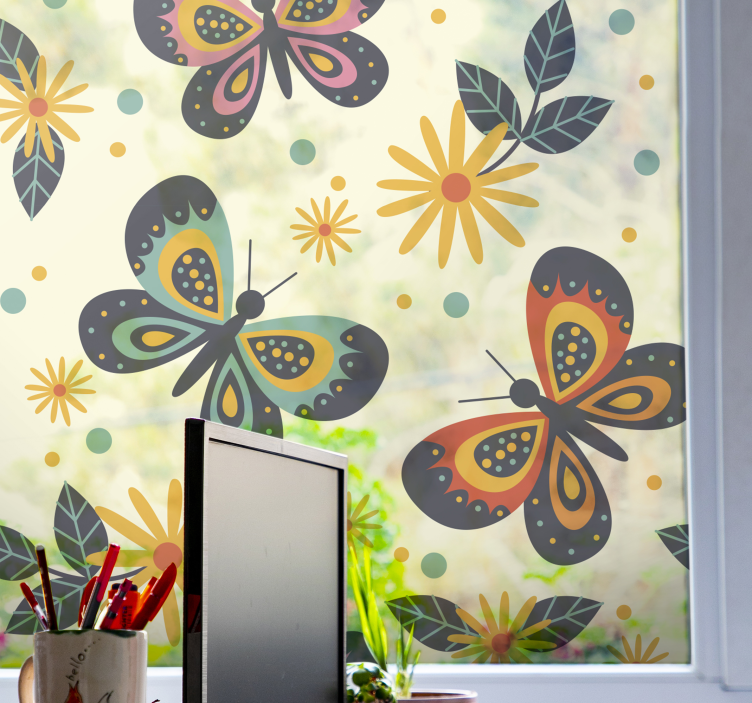Sunflower and butterflies privacy film for window - TenStickers