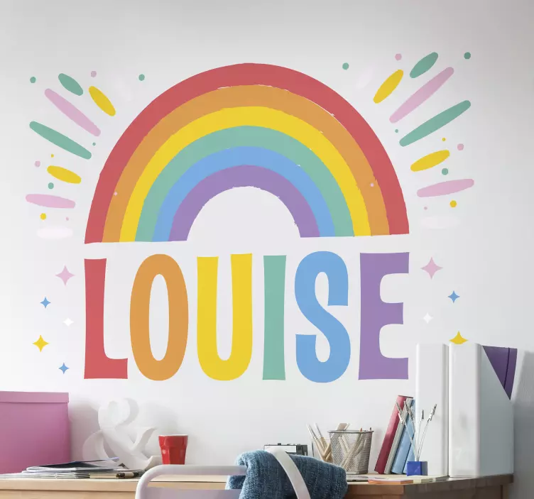 Customised name sunny rainbow wall sticker for kids - TenStickers