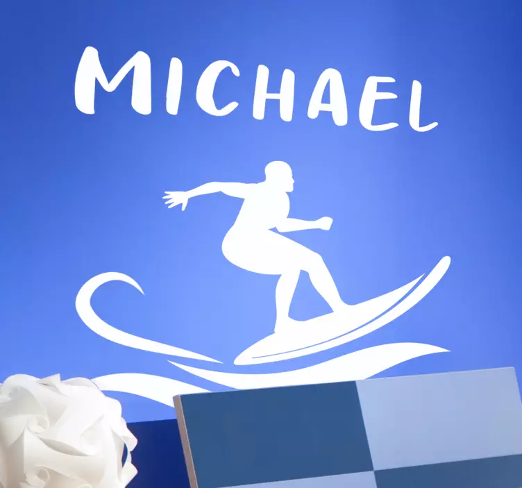 Surfer with personalise name sticker - TenStickers