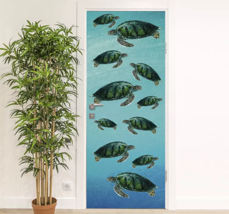 Swimming Sea Turtles door sticker - TenStickers
