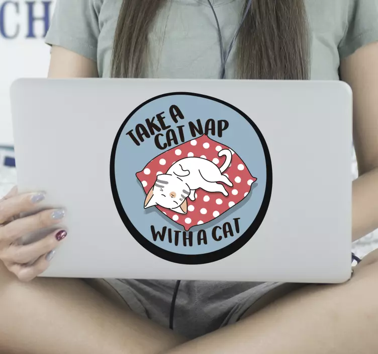 Take a cat nap with a cat laptop sticker - TenStickers