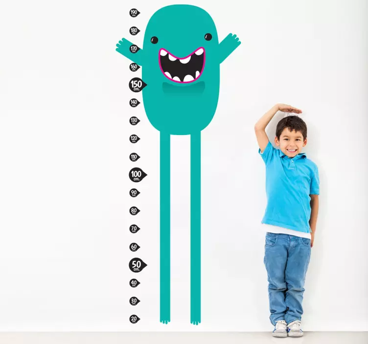 Teal Monster Height Chart Wall Sticker - TenStickers