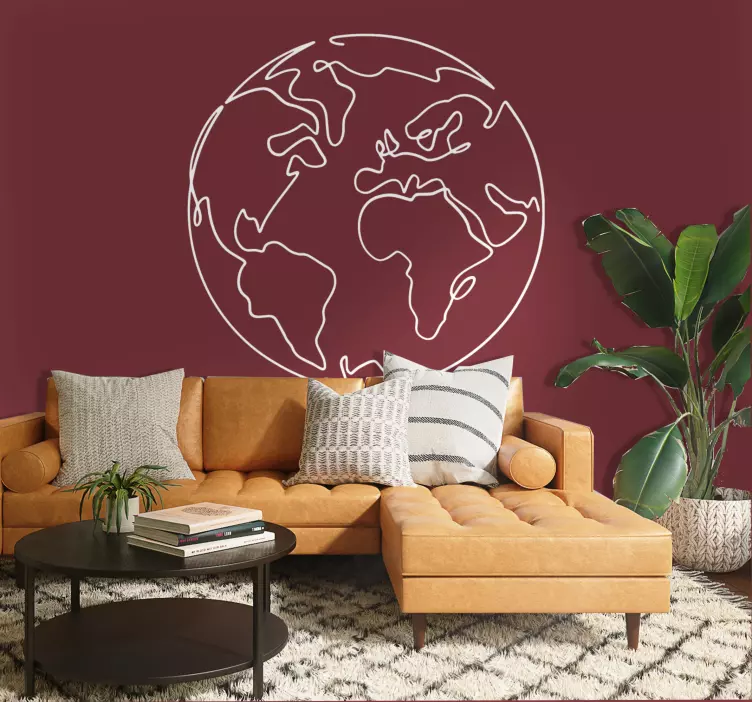 Terrestrial globe lines world map wall sticker - TenStickers