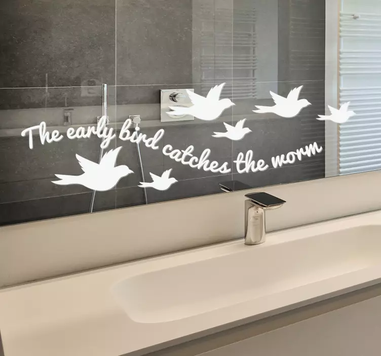 Early bird catches the worm text mirror sticker - TenStickers