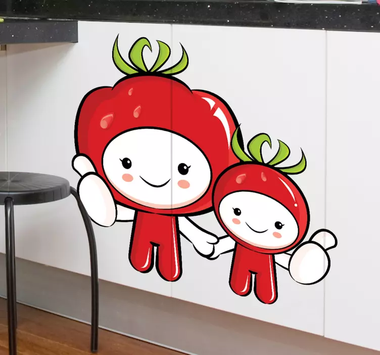 Cute tomato cartoon characters kitchen wall sticker - TenStickers