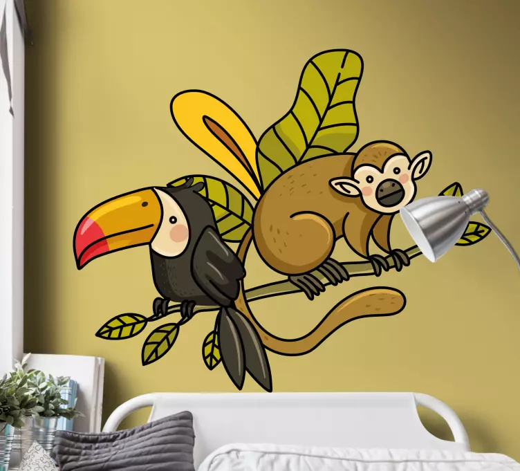 Toucan and Monkey animal wall sticker - TenStickers